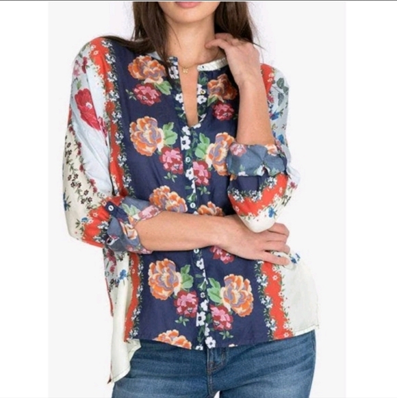 Johnny Was Tops - Johnny Was Silk Kallipoe Boho Tunic Women's Medium Bohochic Oversized Floral